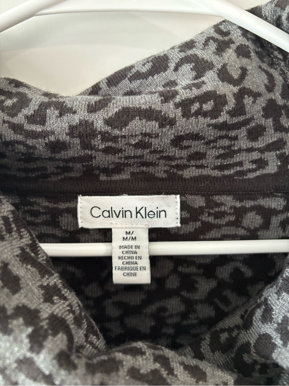 Calvin Klein Gray Leopard-Print Cowl Neck Sweater - Picture 2 of 4